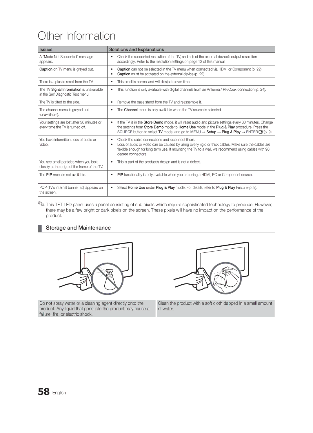 Samsung BN68-02711B-04 Storage and Maintenance, Caption must be activated on the external device p, Degree connectors 