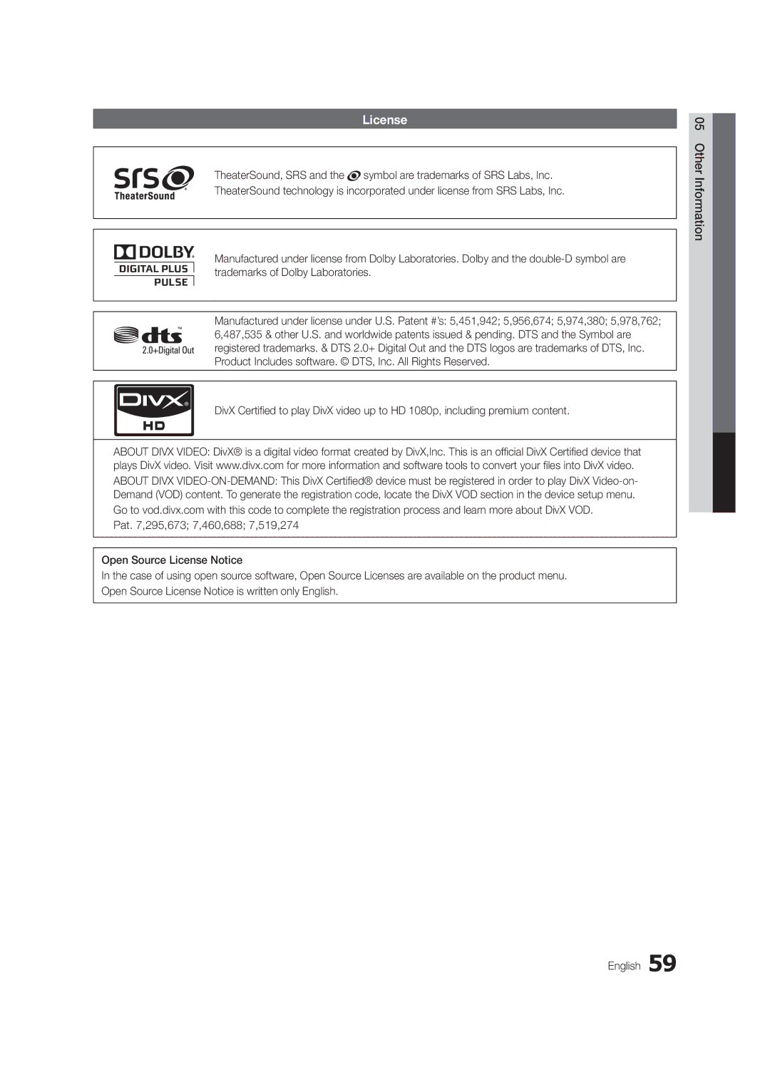 Samsung UC6500-ZC, BN68-02711B-04 user manual License 