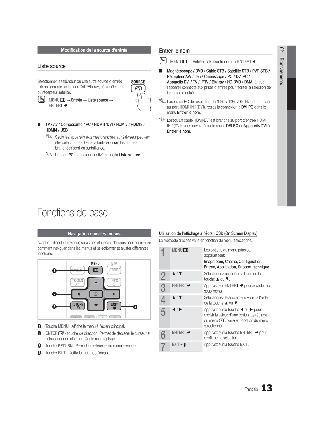 Samsung UC6500-ZC, BN68-02711B-04 Fonctions de base, Liste source, Entrer le nom, Modification de la source dentrée 