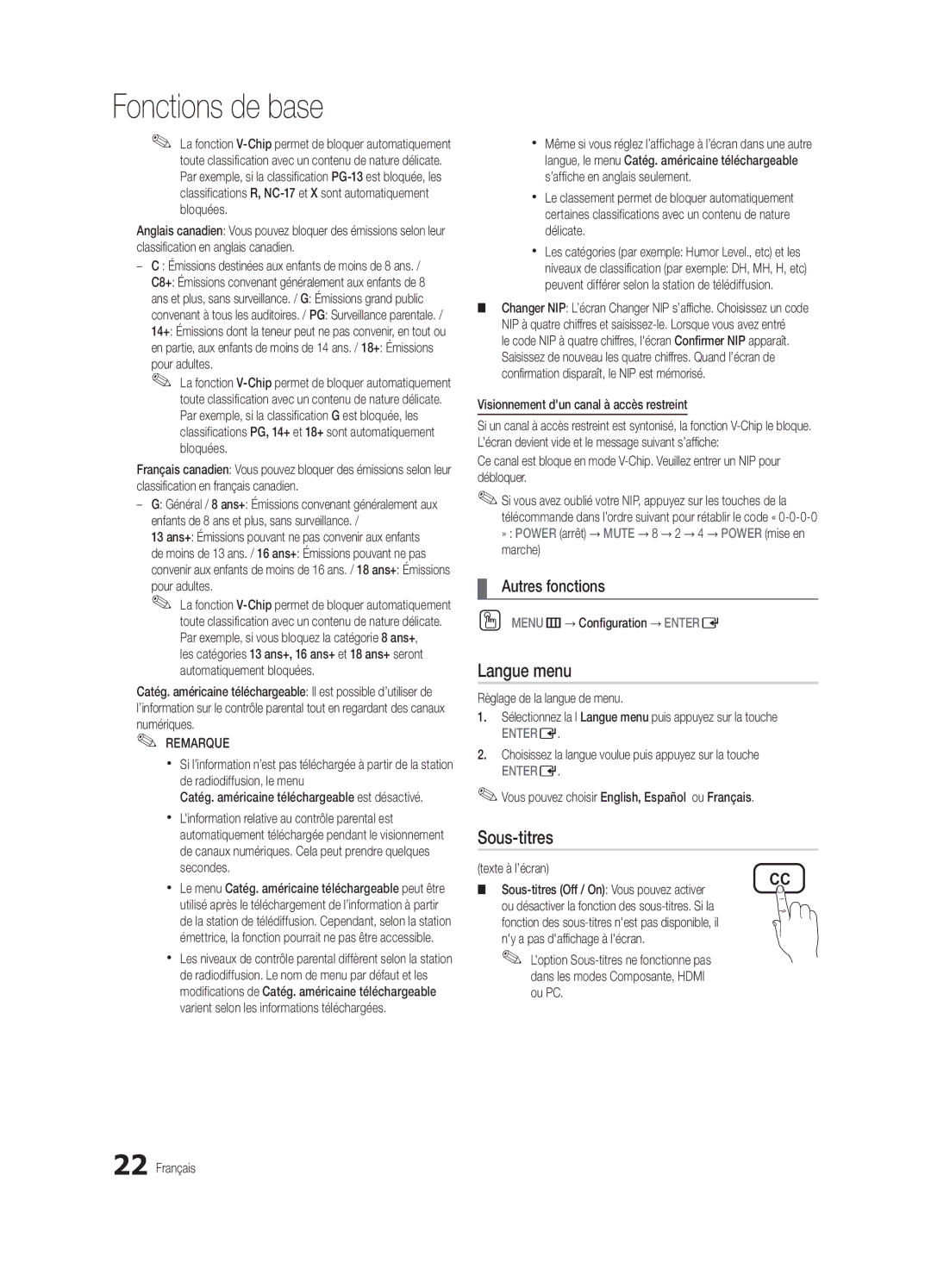 Samsung BN68-02711B-04, UC6500-ZC user manual Langue menu, Sous-titres 