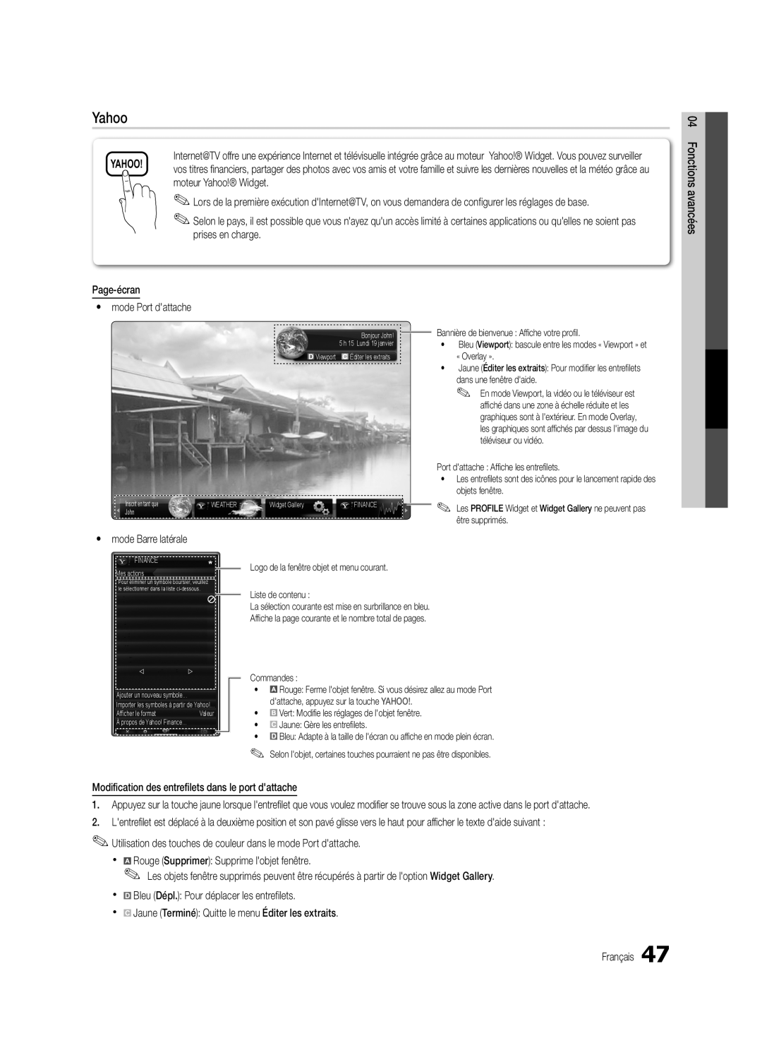 Samsung UC6500-ZC, BN68-02711B-04 user manual Yahoo, Bannière de bienvenue Affi che votre profi l 