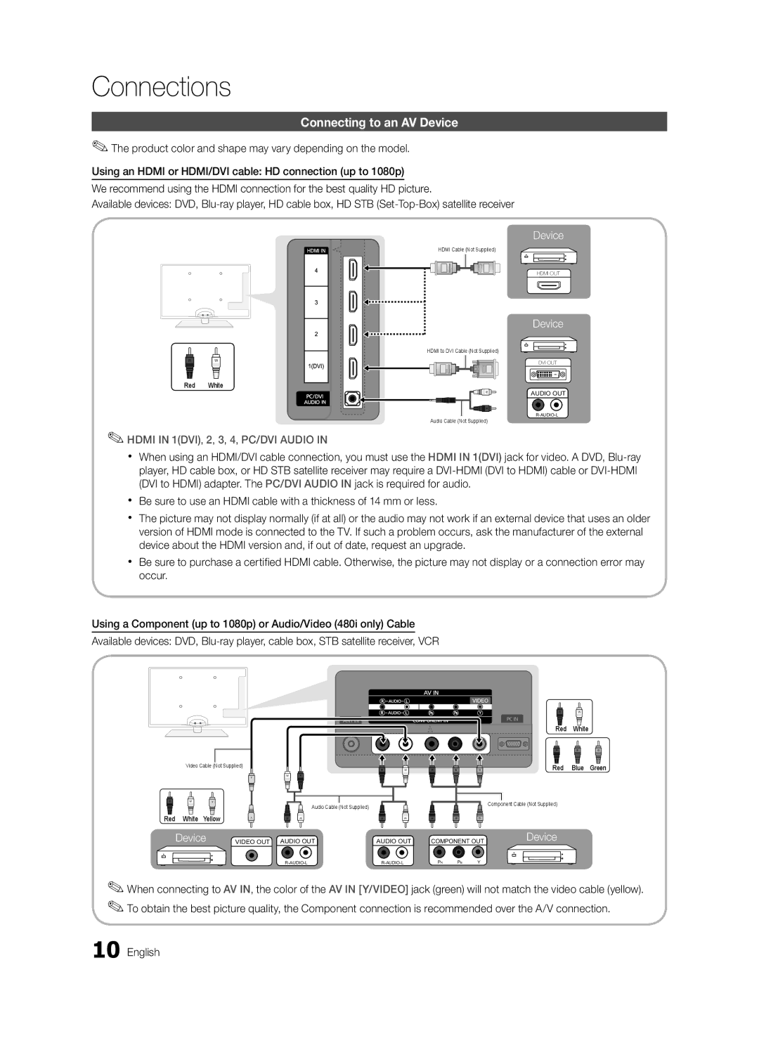 Samsung BN68-02711D-03, UC6500-ZA, UN32C6500VFXZA user manual Connections, Connecting to an AV Device 