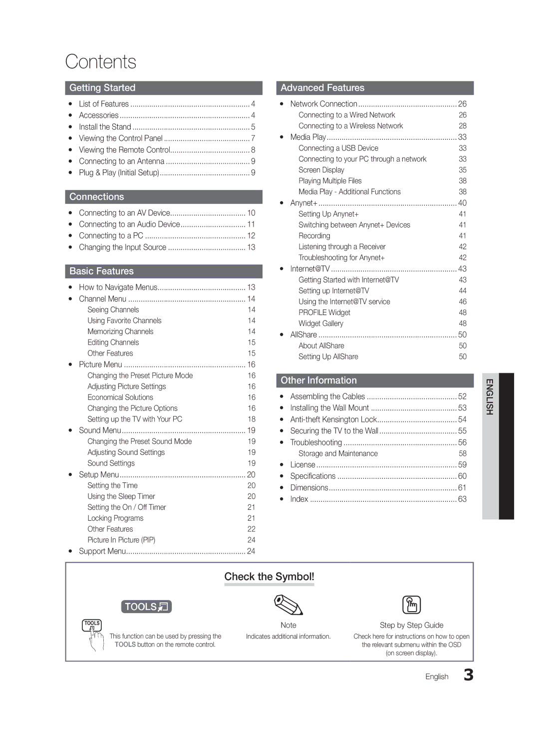 Samsung UN32C6500VFXZA, BN68-02711D-03, UC6500-ZA user manual Contents 