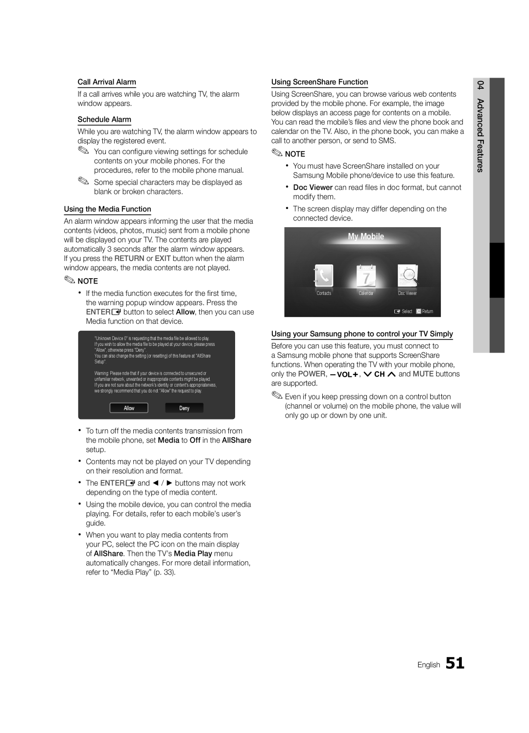 Samsung UN32C6500VFXZA, BN68-02711D-03, UC6500-ZA user manual My Mobile 