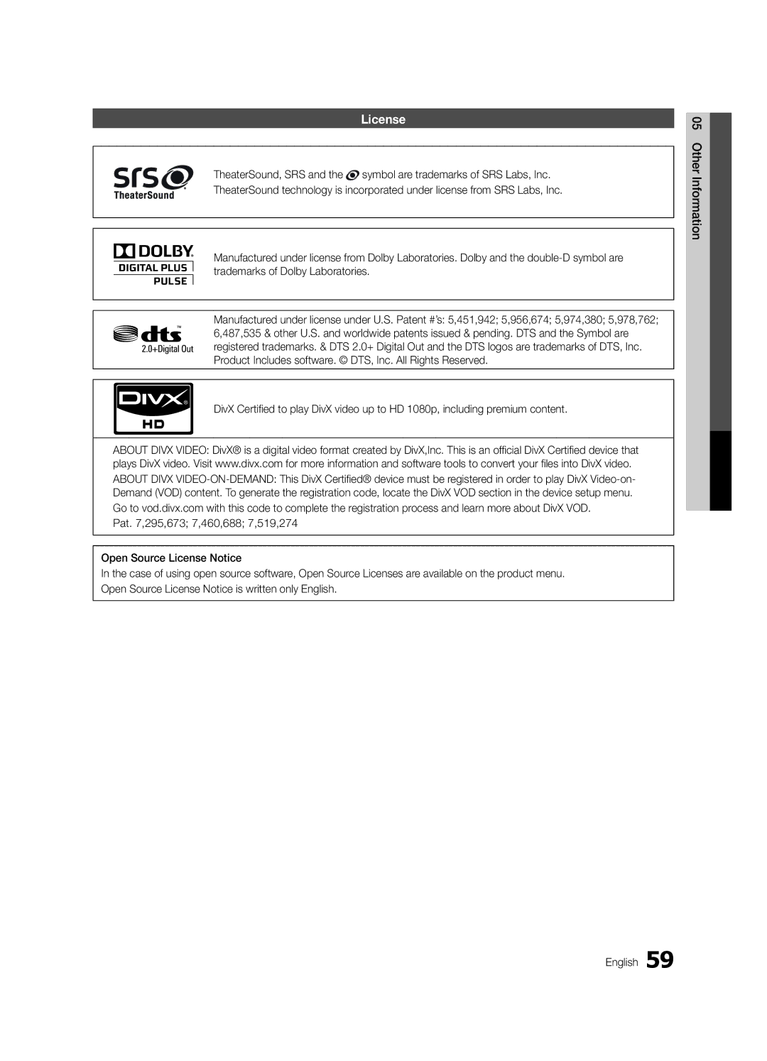 Samsung UN32C6500VFXZA, BN68-02711D-03, UC6500-ZA user manual License 