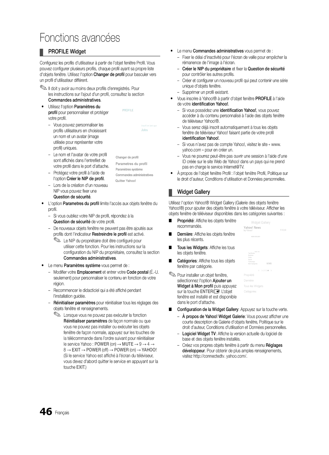 Samsung BN68-02711F-04 Le nom et lavatar de votre profil, Yy Le menu Commandes administratives vous permet de, Région 