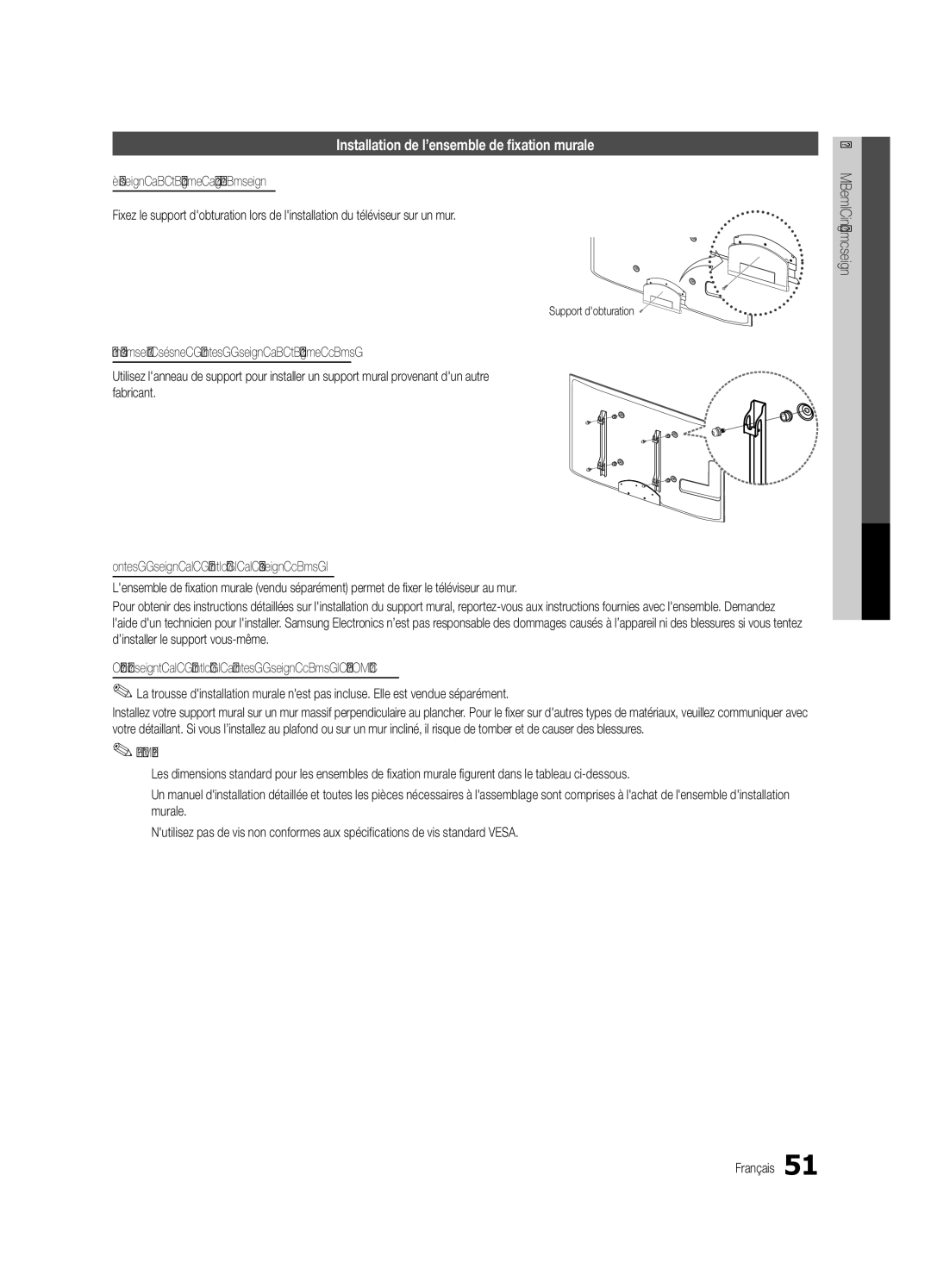 Samsung BN68-02711F-04 user manual Installation de l’ensemble de fixation murale, Support dobturation 