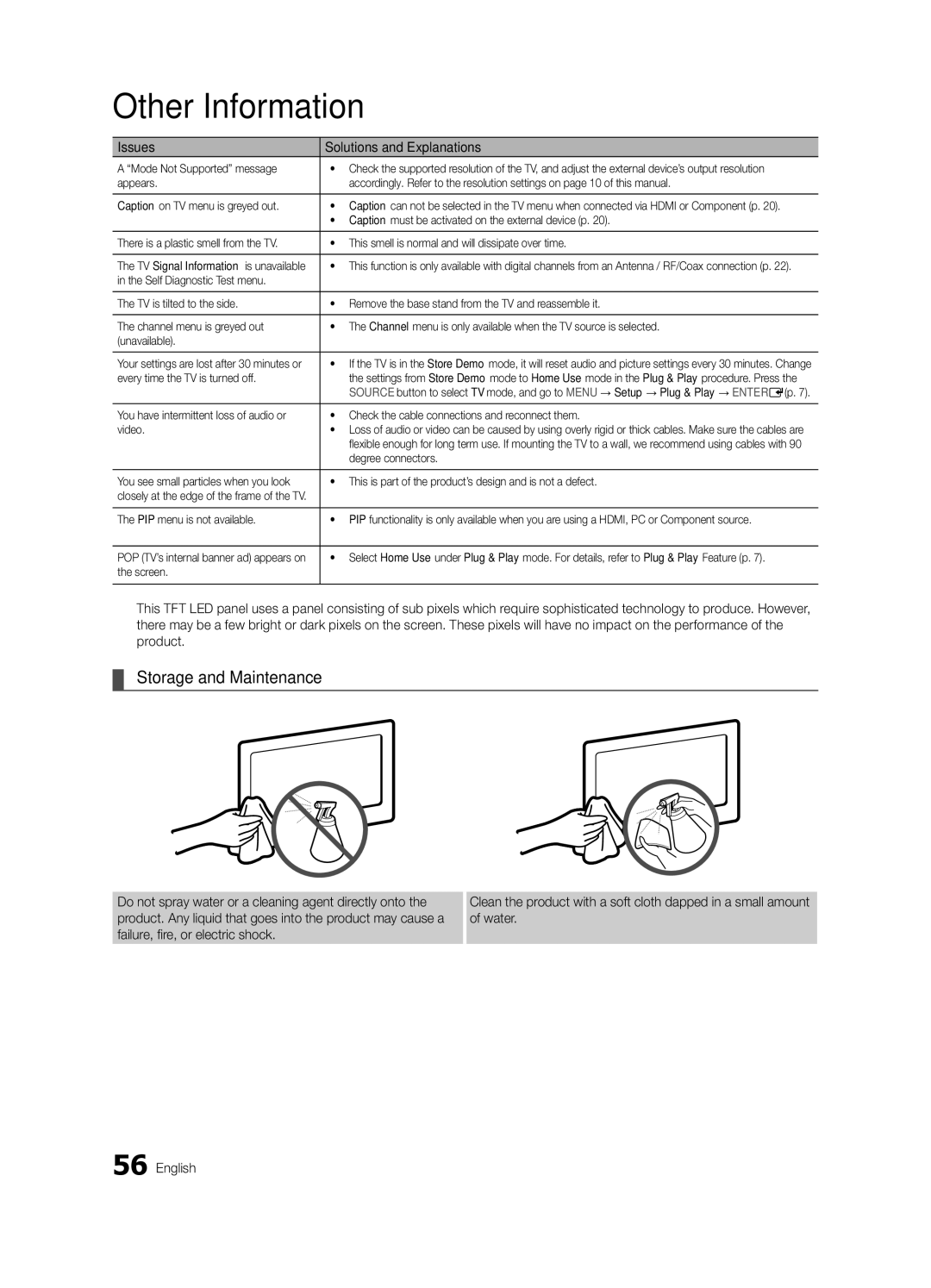 Samsung BN68-02711F-04 Storage and Maintenance, Caption must be activated on the external device p, Degree connectors 