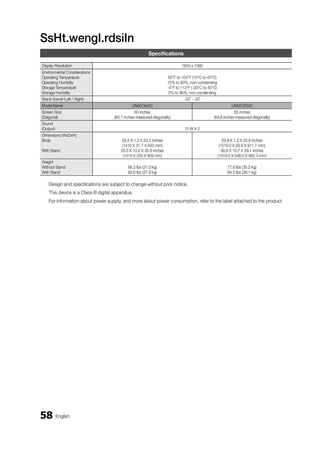 Samsung BN68-02711F-04 user manual Specifications 