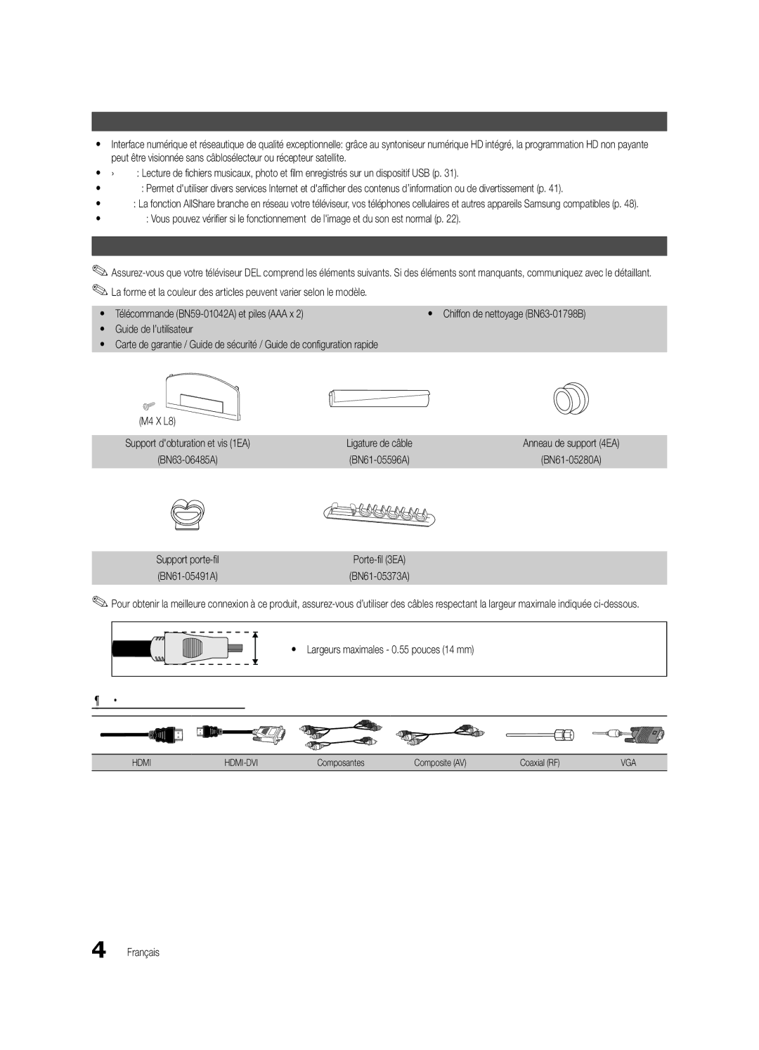 Samsung BN68-02711F-04 user manual Mise en route, Caractéristiques, Accessoires 