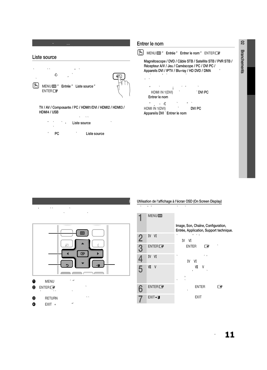 Samsung BN68-02711F-04 user manual Fonctions de base, Liste source, Entrer le nom, Modification de la source dentrée 