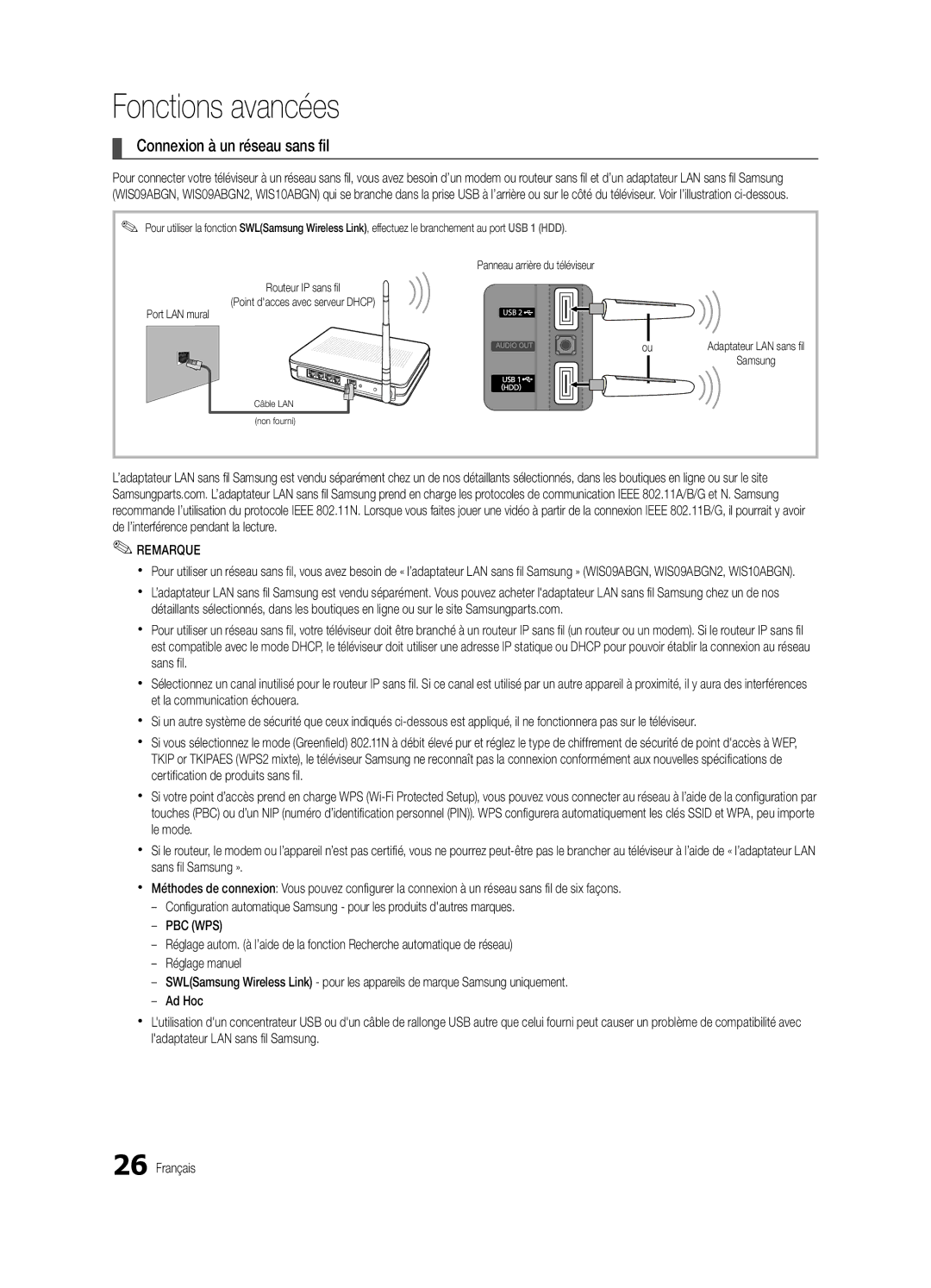 Samsung BN68-02711F-04 user manual Connexion à un réseau sans fil, Samsung 