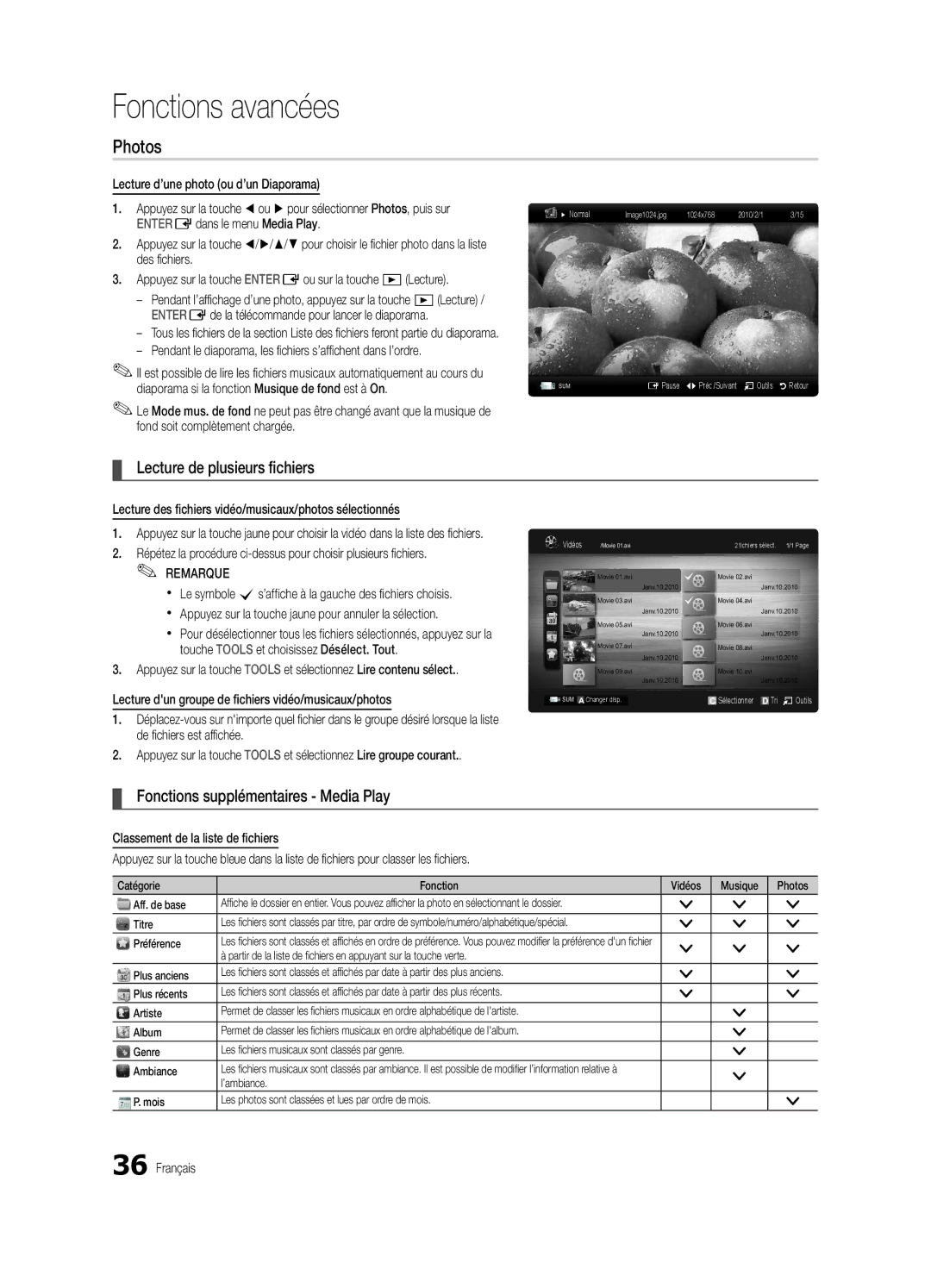 Samsung BN68-02711F-04 user manual Lecture de plusieurs fichiers, Fonctions supplémentaires Media Play, Dans l’ordre 