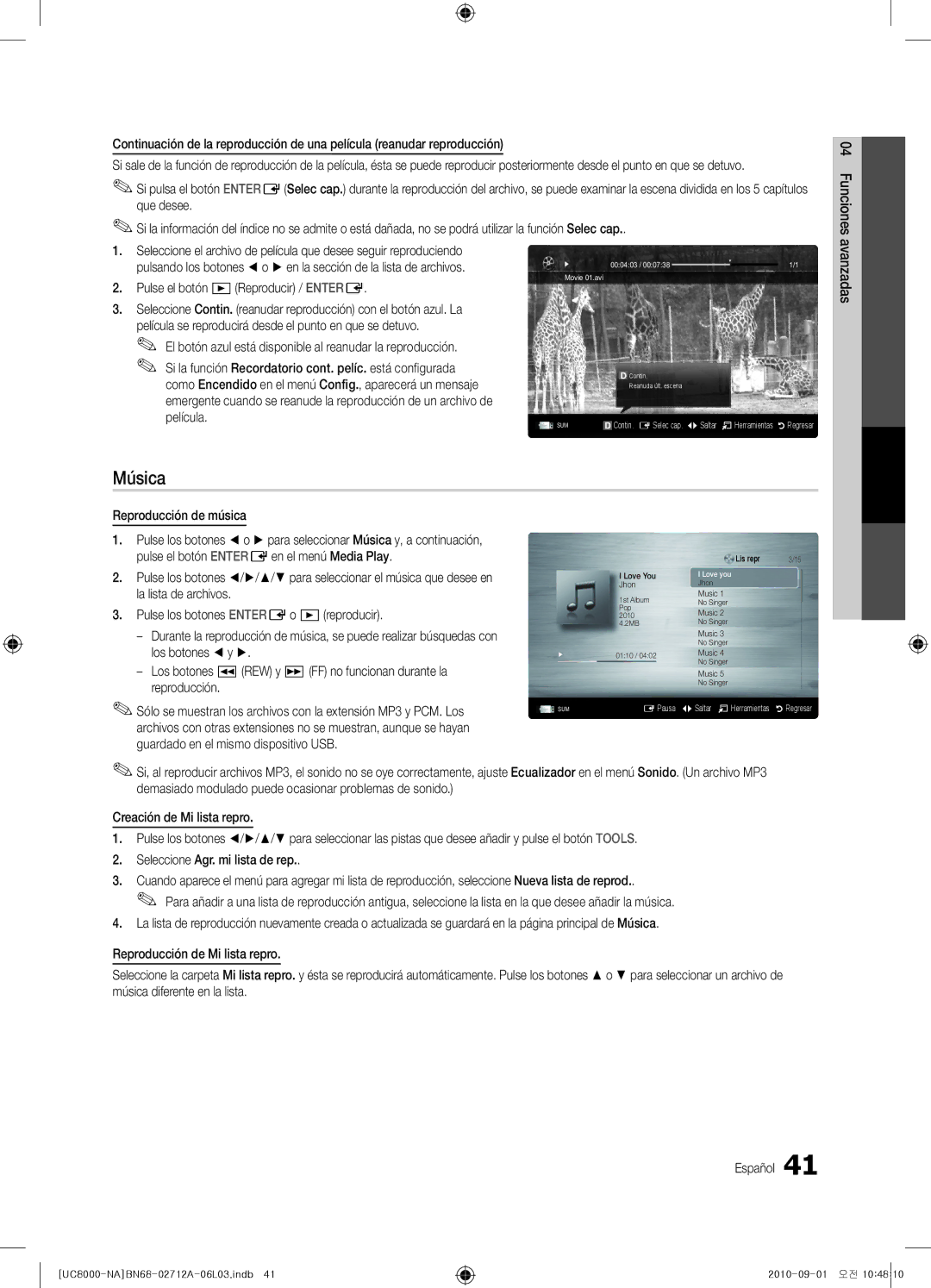 Samsung BN68-02712A-06 user manual Música 