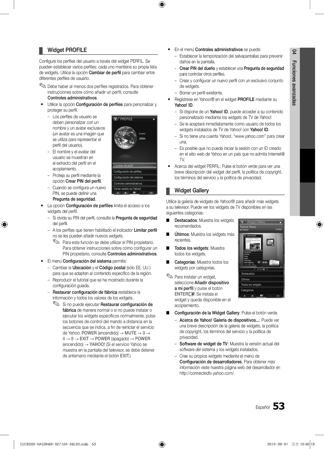 Samsung BN68-02712A-06 user manual Widget Profile 