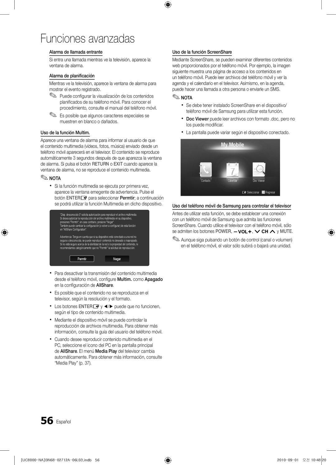 Samsung BN68-02712A-06 user manual Uso de la función Multim, Uso de la función ScreenShare 