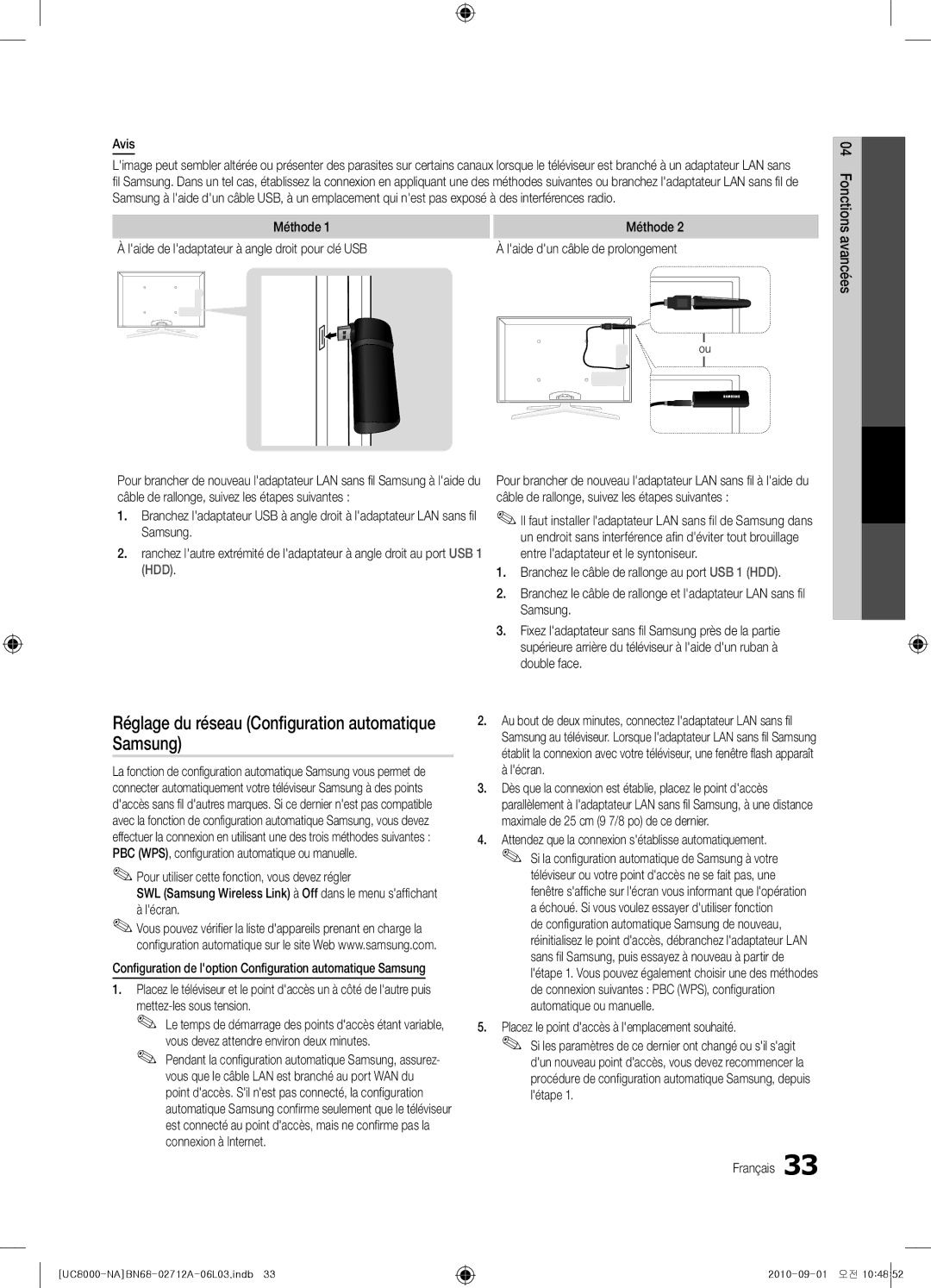 Samsung BN68-02712A-06 user manual Samsung, Réglage du réseau Configuration automatique 