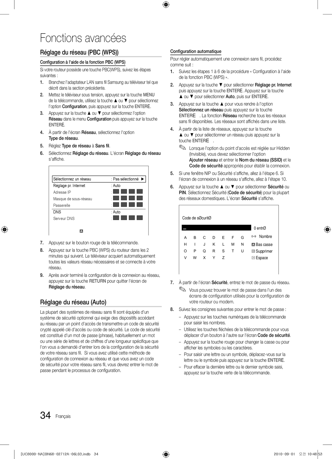 Samsung BN68-02712A-06 user manual Réglage du réseau PBC WPS, Appuyez sur le bouton rouge de la télécommande 