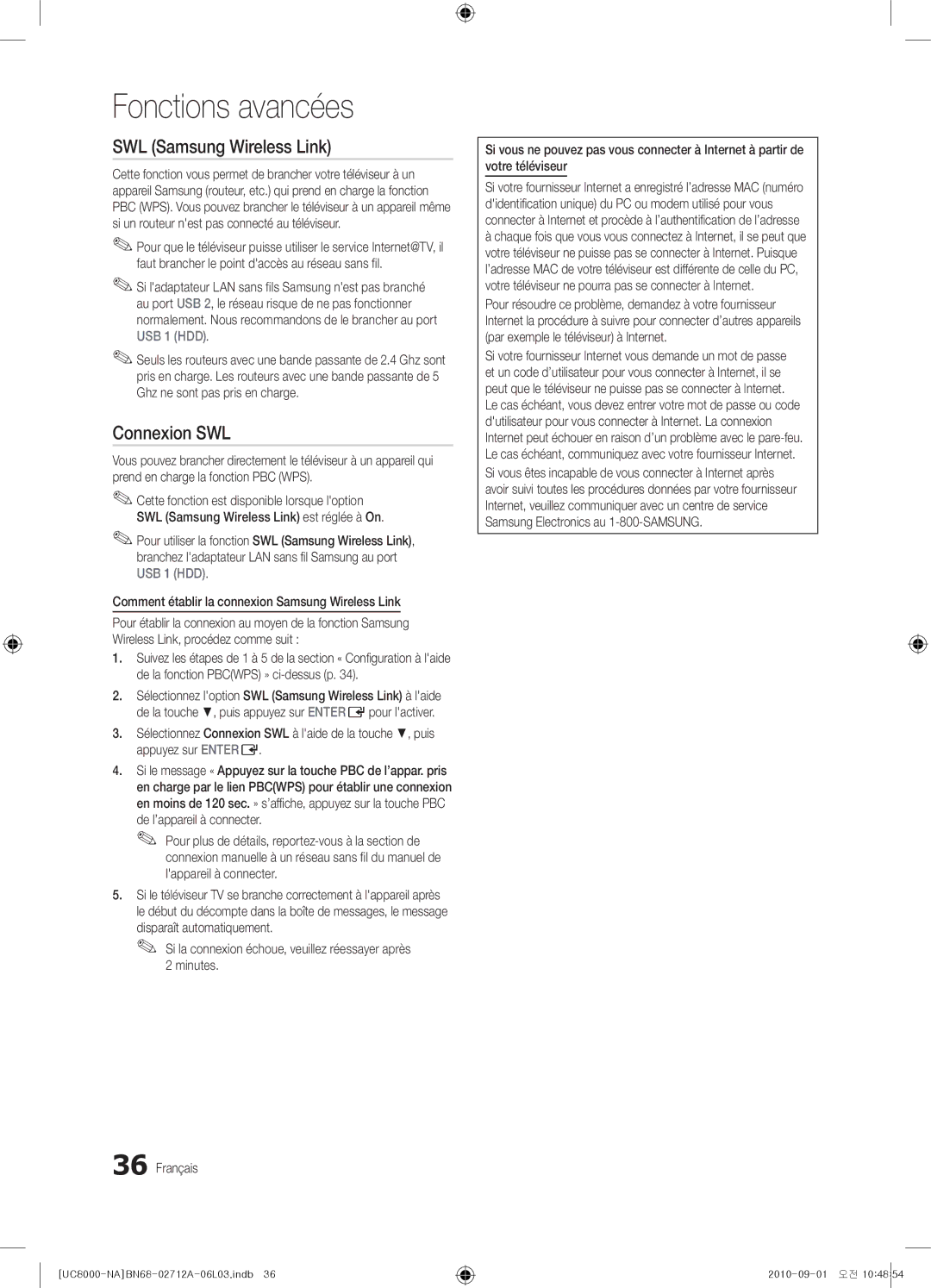 Samsung BN68-02712A-06 user manual SWL Samsung Wireless Link, Connexion SWL 