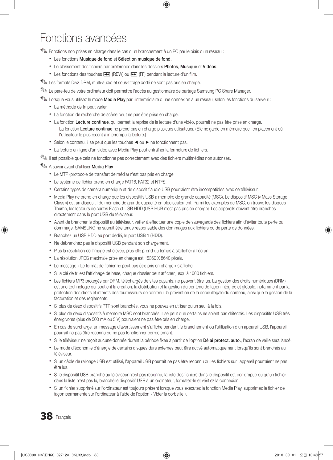 Samsung BN68-02712A-06 user manual Fonctions avancées 