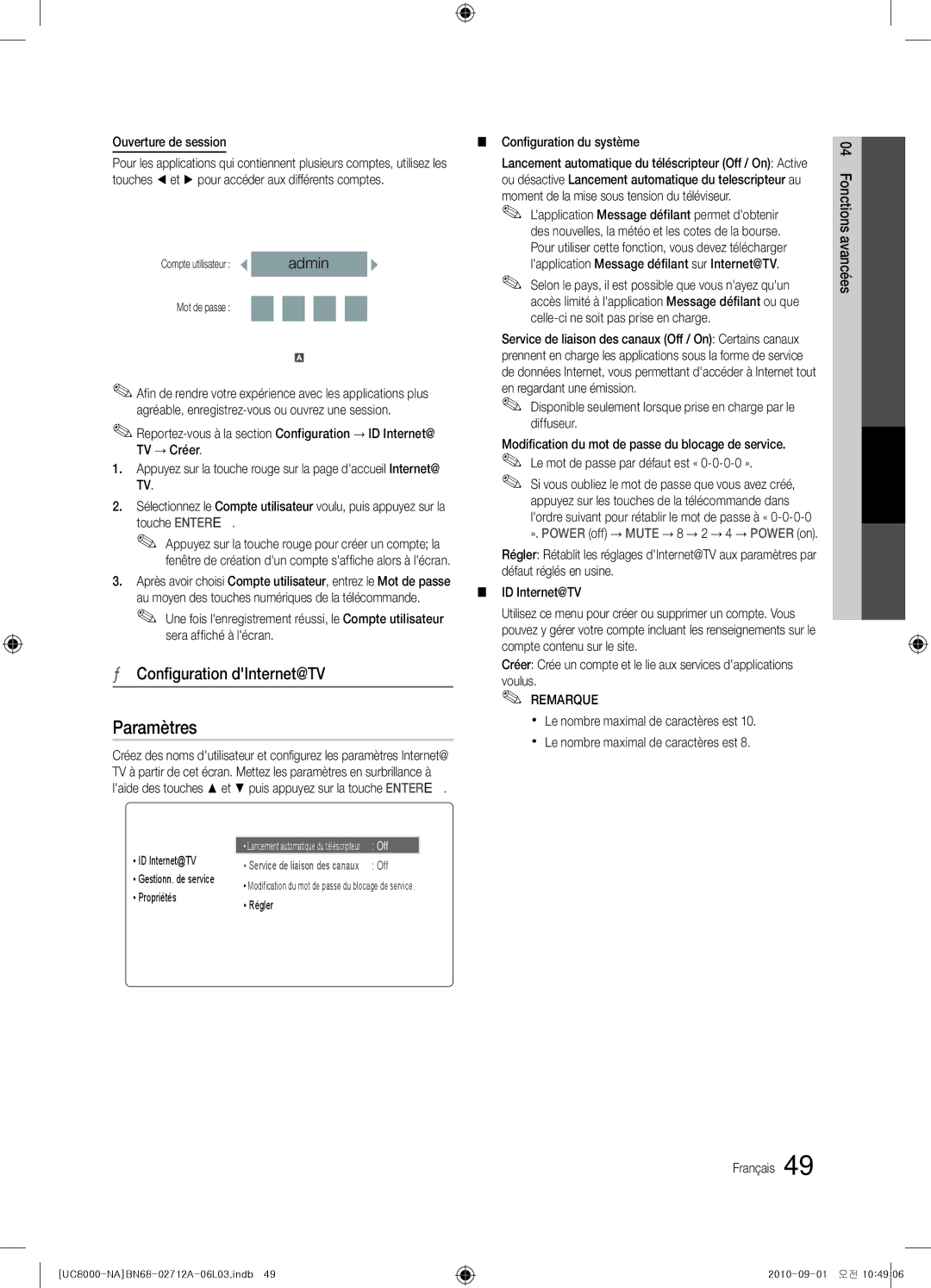 Samsung BN68-02712A-06 user manual Configuration dInternet@TV, Ouvrir une session 