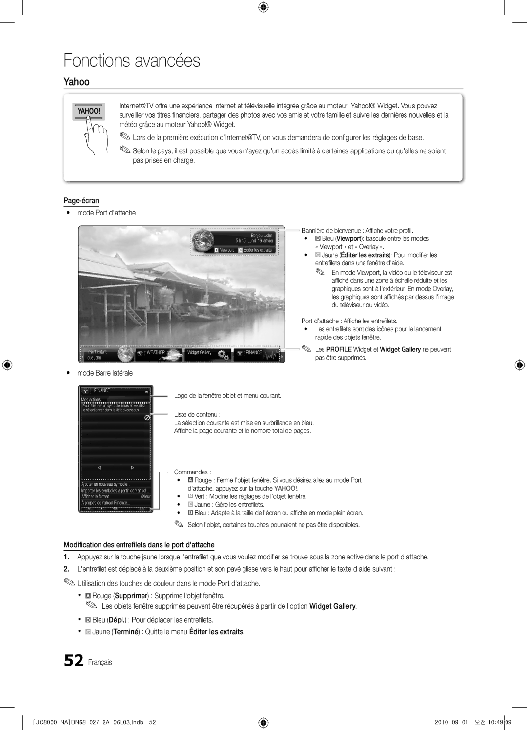 Samsung BN68-02712A-06 user manual Yahoo, Mode Barre latérale 