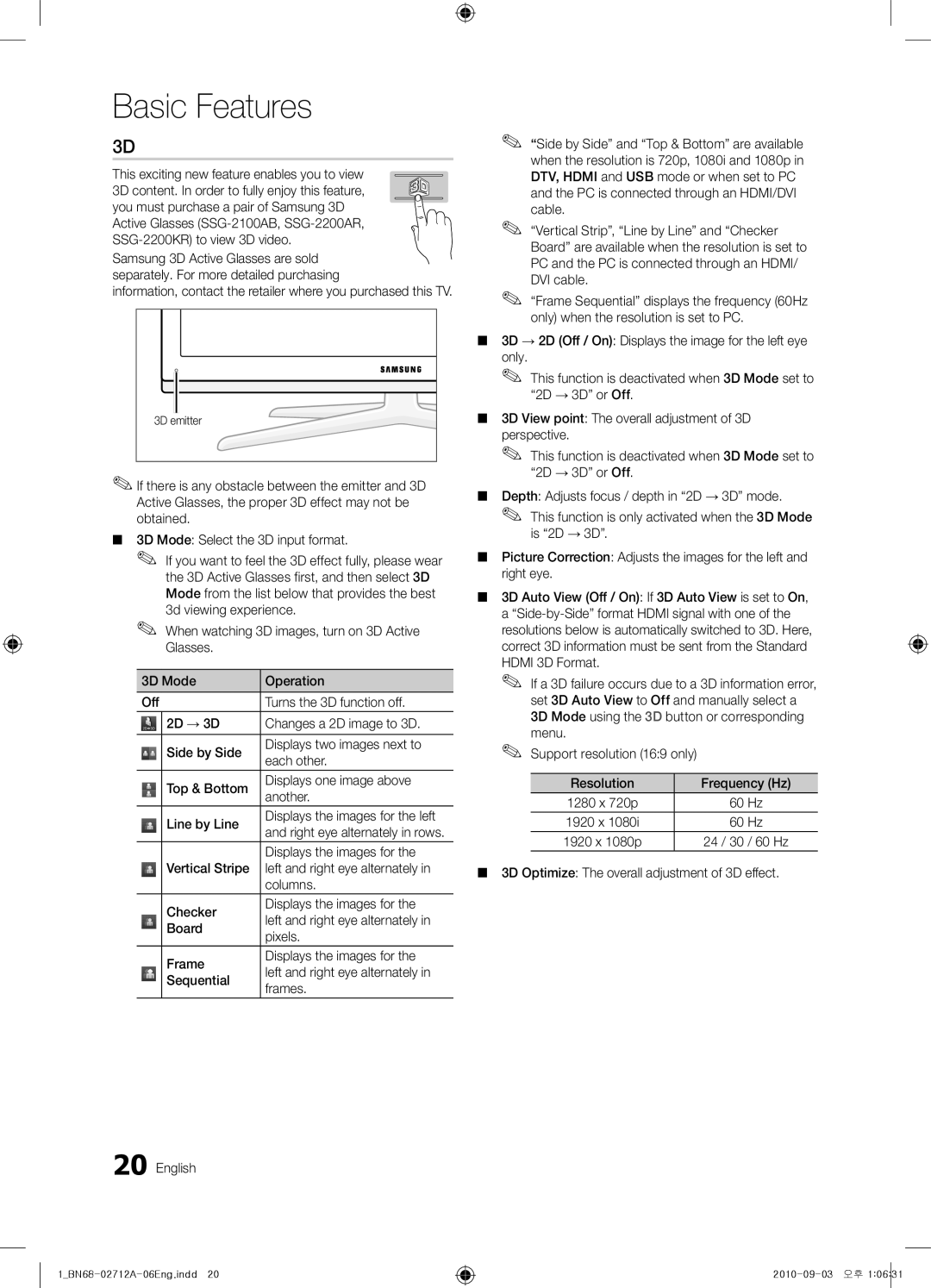 Samsung BN68-02712A-06 user manual This exciting new feature enables you to view, Displays the images for, 60 Hz 