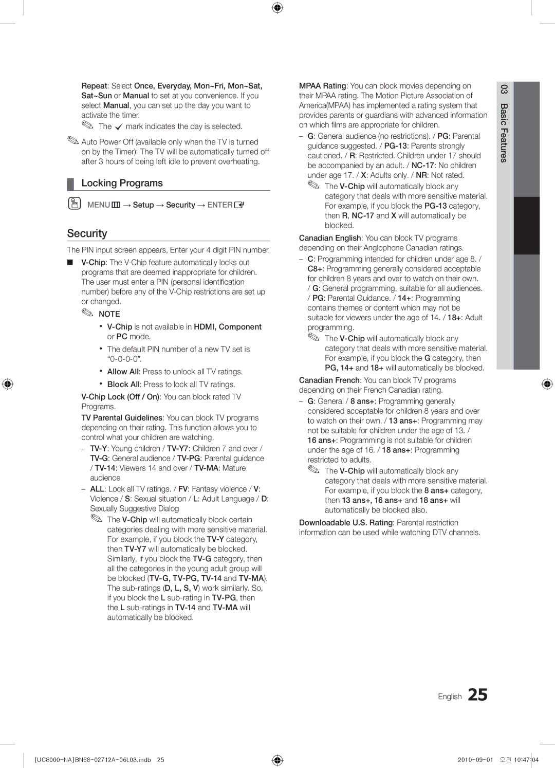 Samsung BN68-02712A-06 user manual Security, Locking Programs 