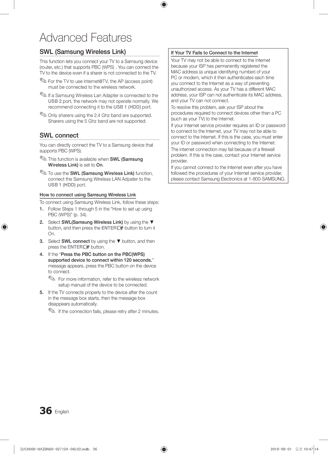 Samsung BN68-02712A-06 user manual SWL Samsung Wireless Link, SWL connect, To connect, Disappears automatically 