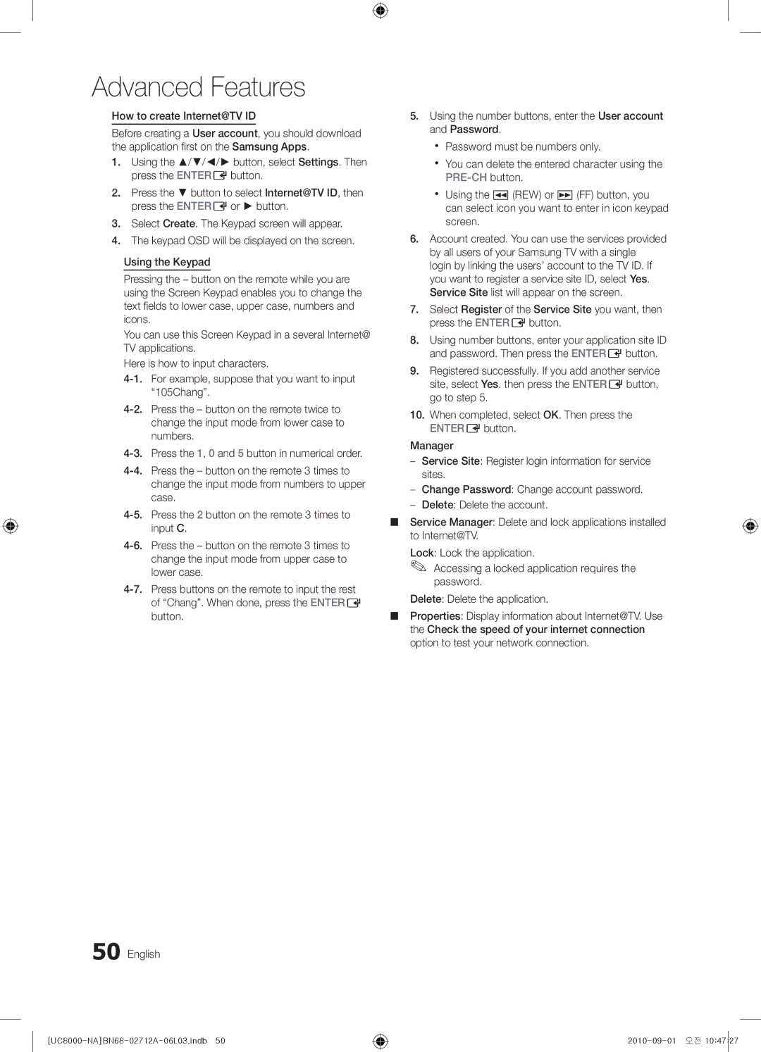 Samsung BN68-02712A-06 user manual How to create Internet@TV ID 