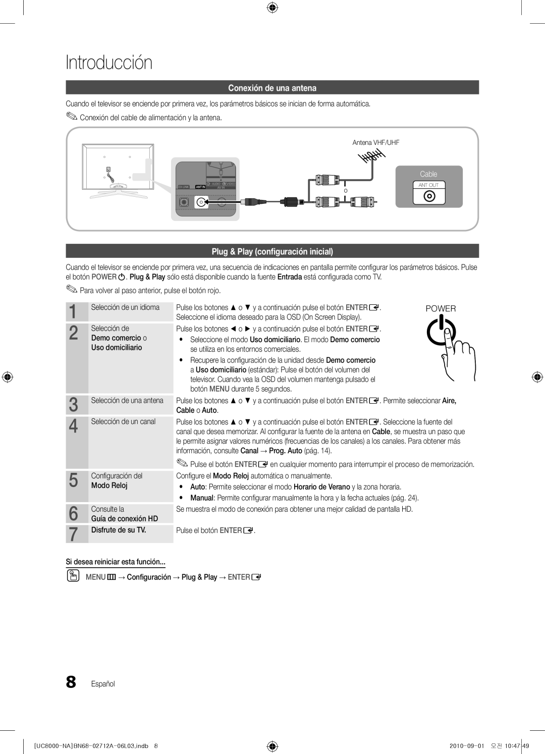 Samsung BN68-02712A-06 user manual Conexión de una antena, Plug & Play configuración inicial 