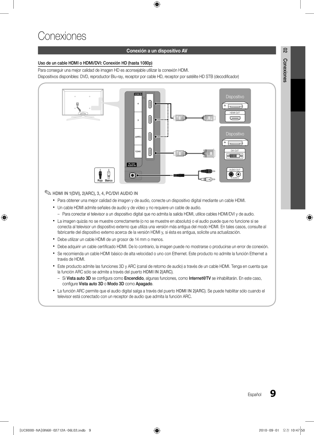 Samsung BN68-02712A-06 user manual Conexiones, Conexión a un dispositivo AV 