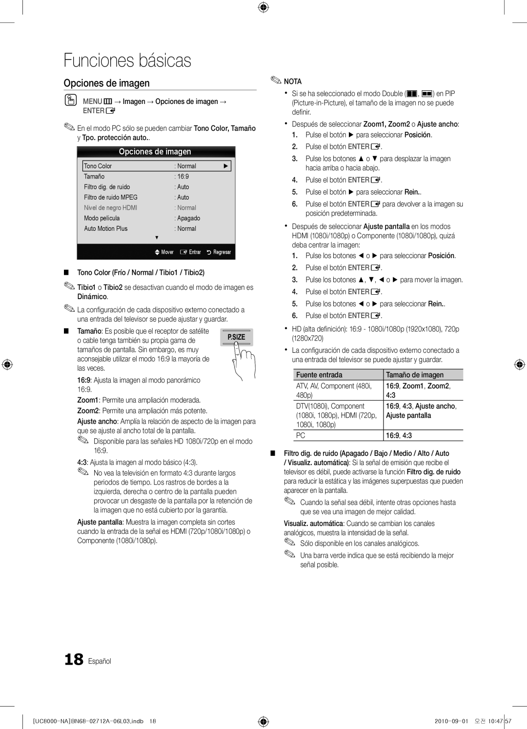 Samsung BN68-02712A-06 user manual Opciones de imagen 