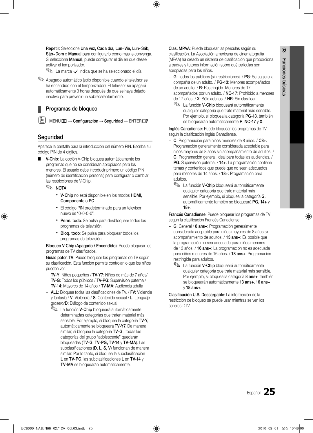 Samsung BN68-02712A-06 user manual Seguridad, Programas de bloqueo 