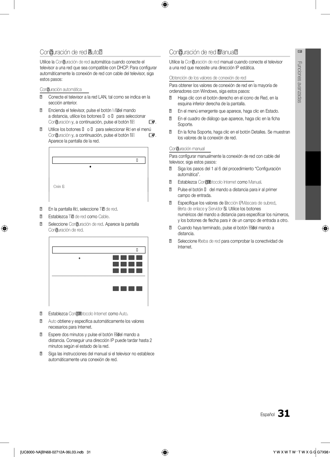 Samsung BN68-02712A-06 user manual Configuración de red Auto, Configuración de red Manual, Red 