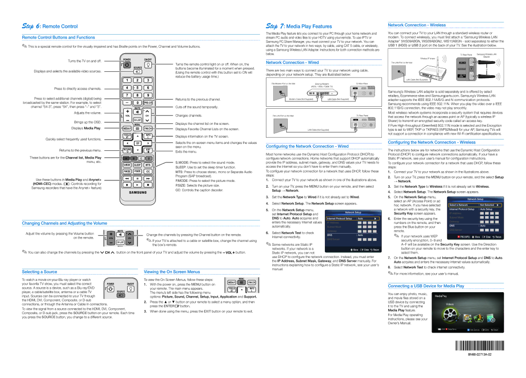 Samsung BN68-02713A-02 setup guide Remote Control, Media Play Features 