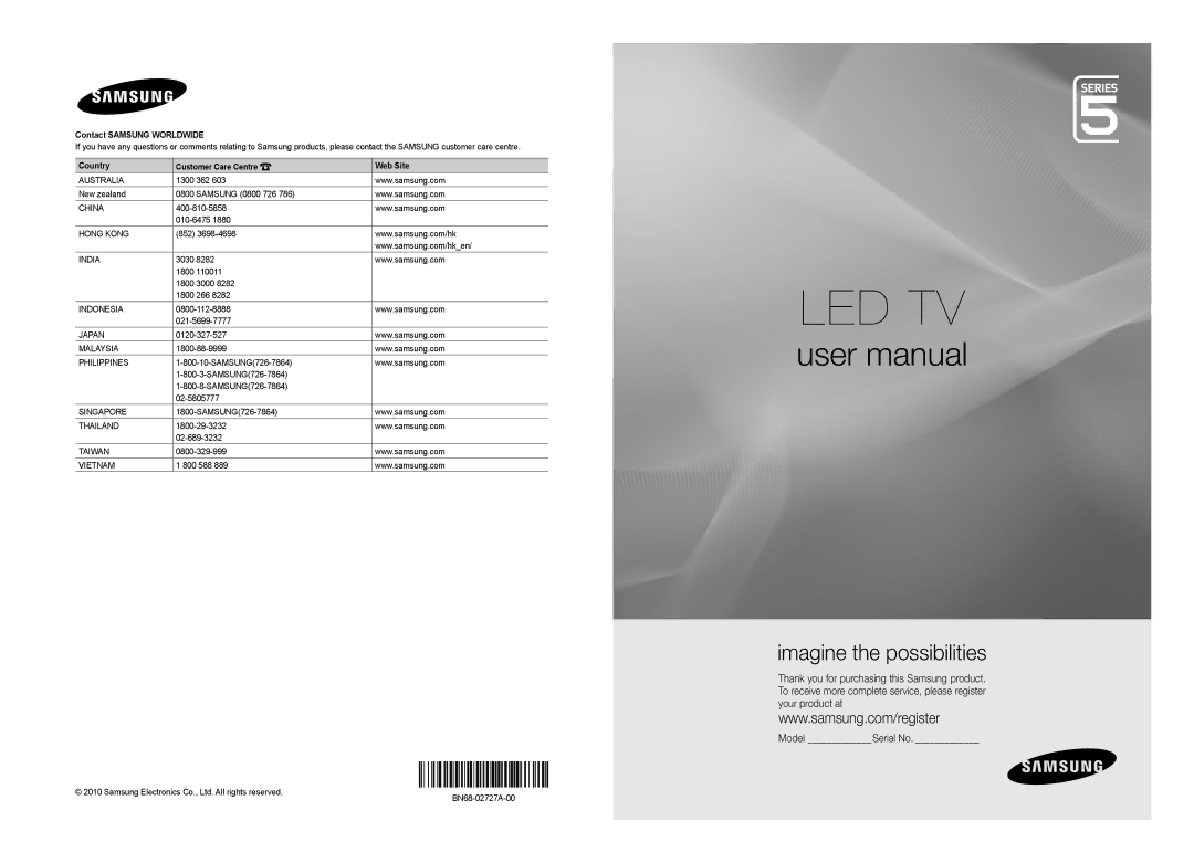 Samsung BN68-02727A-00 user manual Led Tv 