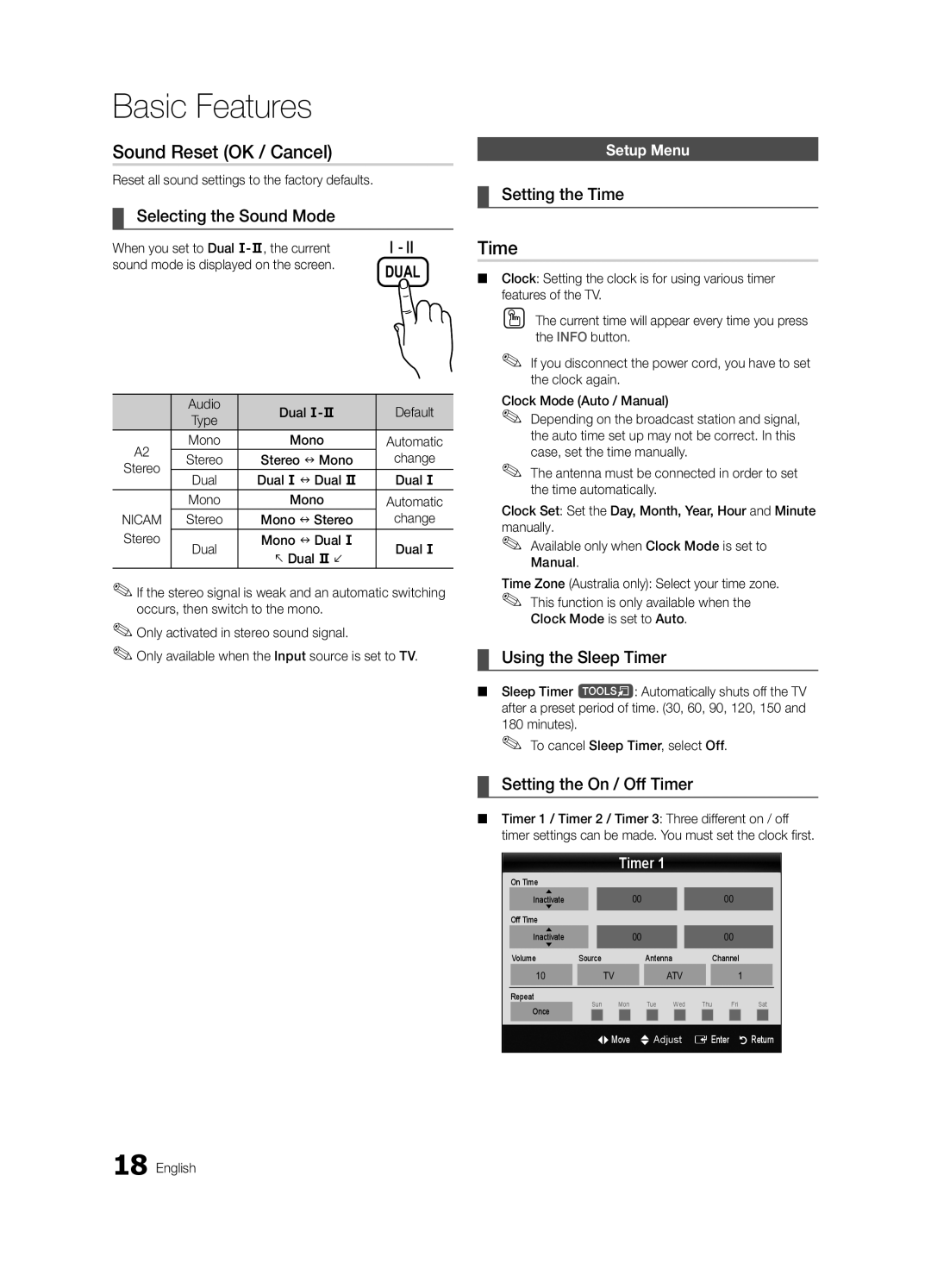 Samsung BN68-02727A-00 user manual Sound Reset OK / Cancel, Time 