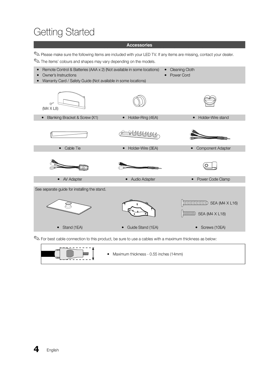 Samsung BN68-02727A-00 user manual Accessories, Yy Cable Tie Yy Holder-Wire 3EA, Yy AV Adapter Yy Audio Adapter 