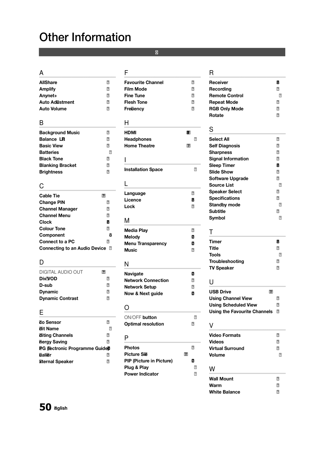 Samsung BN68-02727A-00 user manual Index, Equalizer External Speaker English 