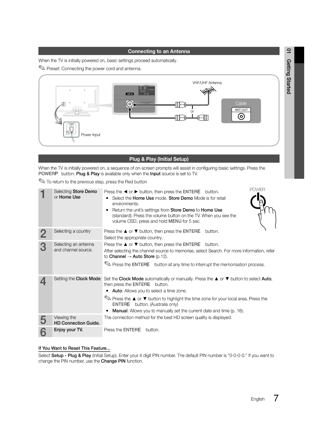 Samsung BN68-02727A-00 user manual Connecting to an Antenna, Plug & Play Initial Setup 