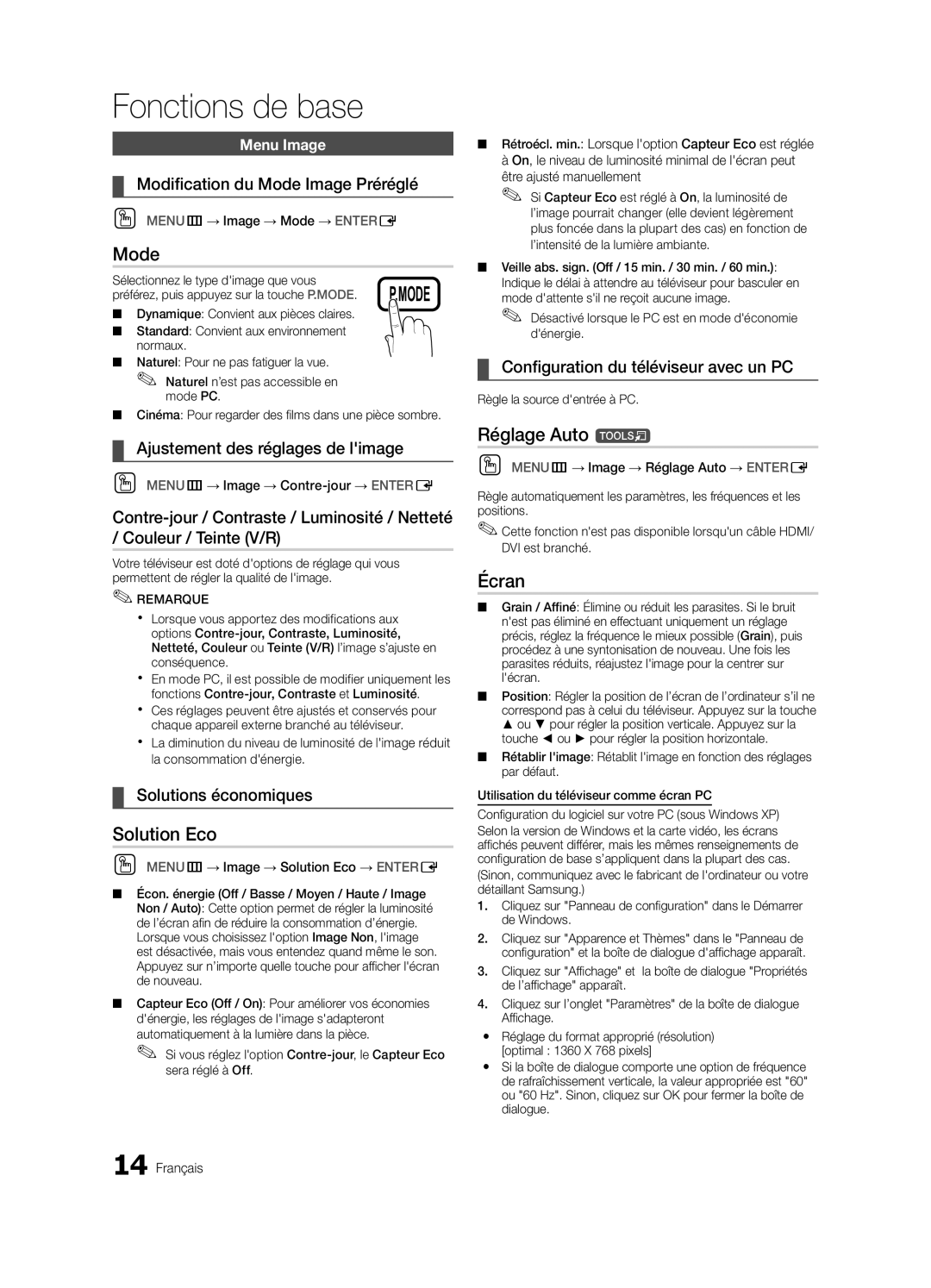 Samsung BN68-02756B-04, LC540-ZC user manual Solution Eco, Réglage Auto t, Écran 