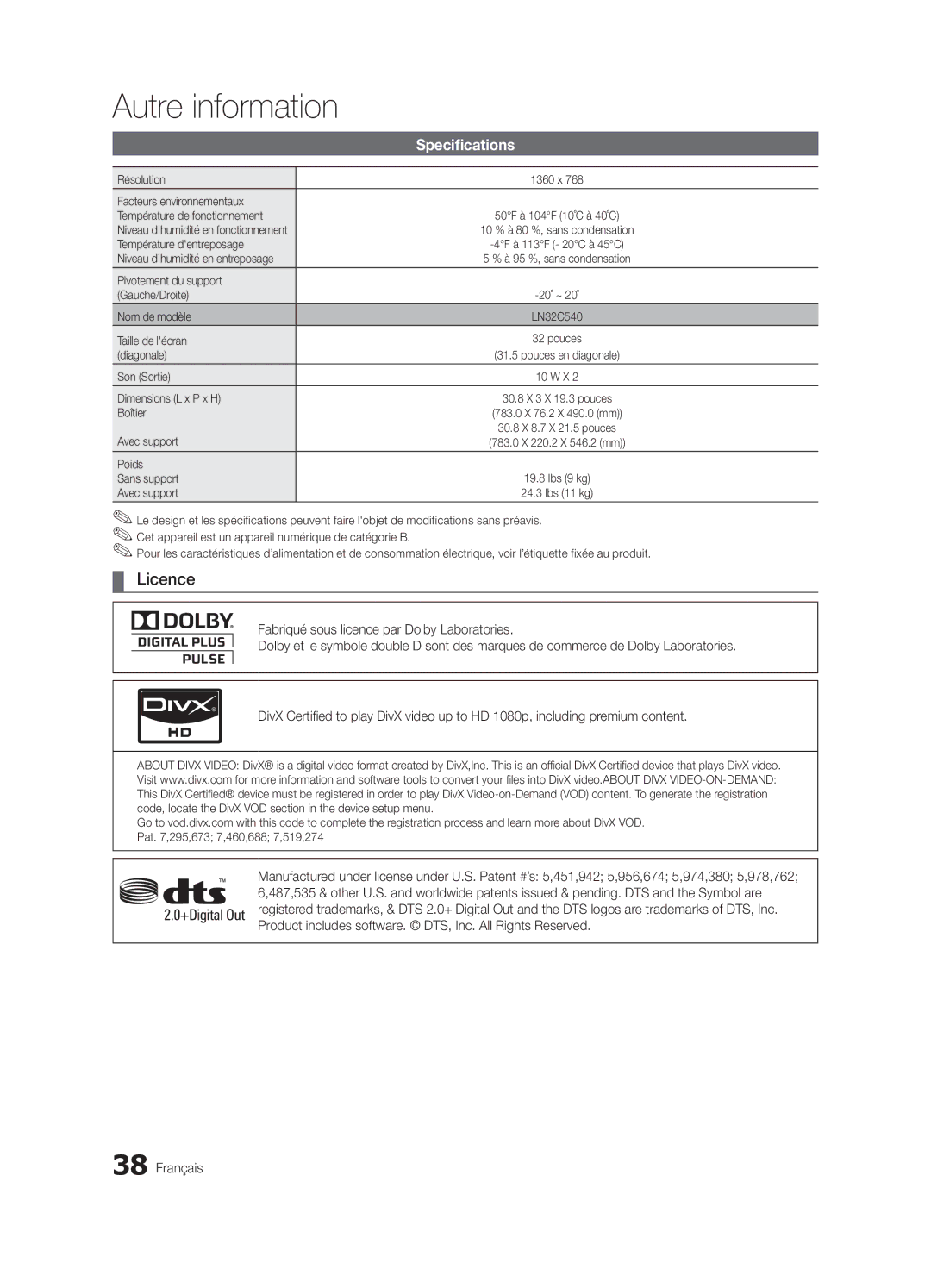 Samsung BN68-02756B-04, LC540-ZC user manual Licence 