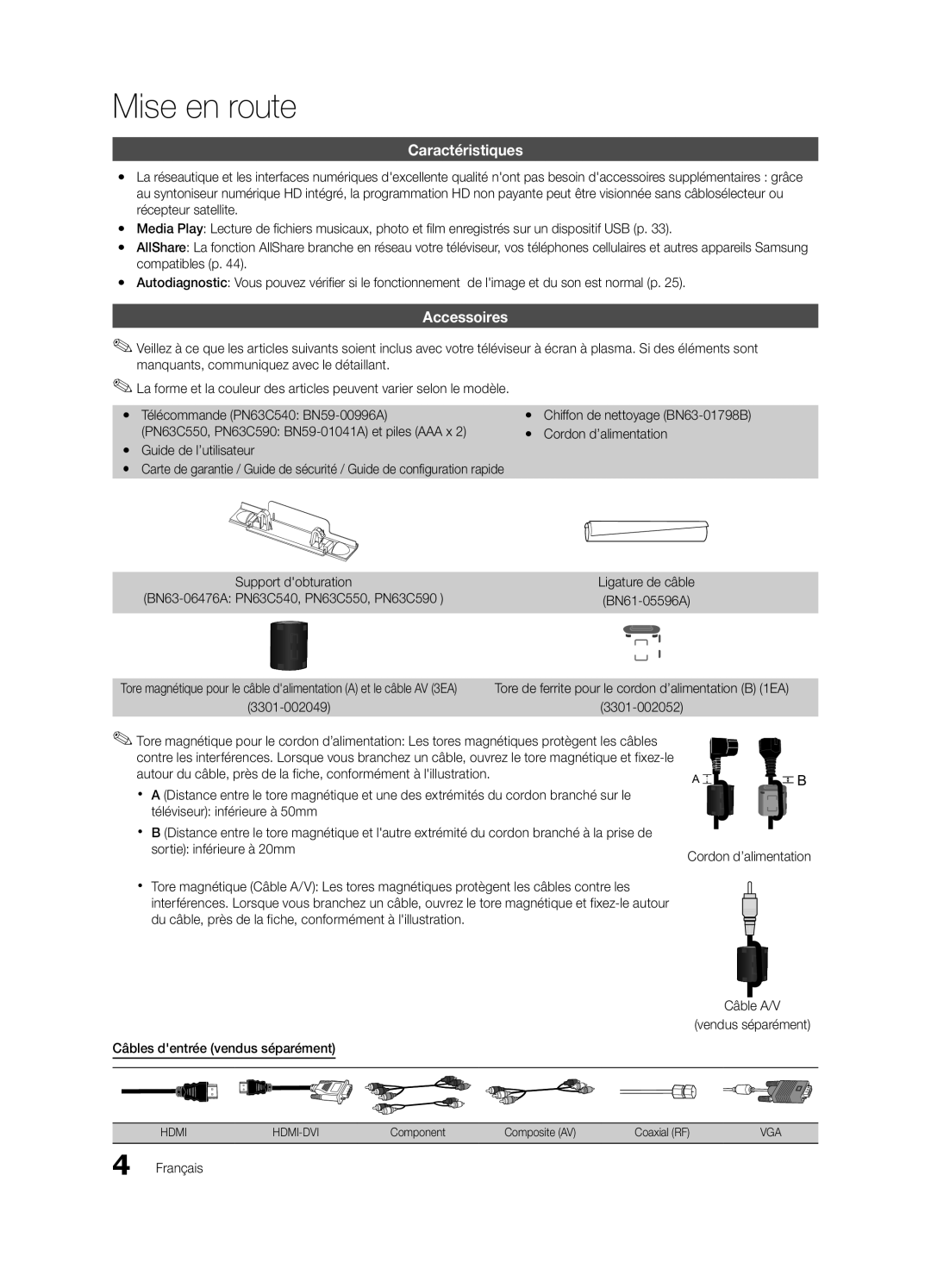 Samsung Series r5+ 540, BN68-02900A-05, PC550-NA, Series r5+ 550 Mise en route, Caractéristiques, Accessoires, Compatibles p 