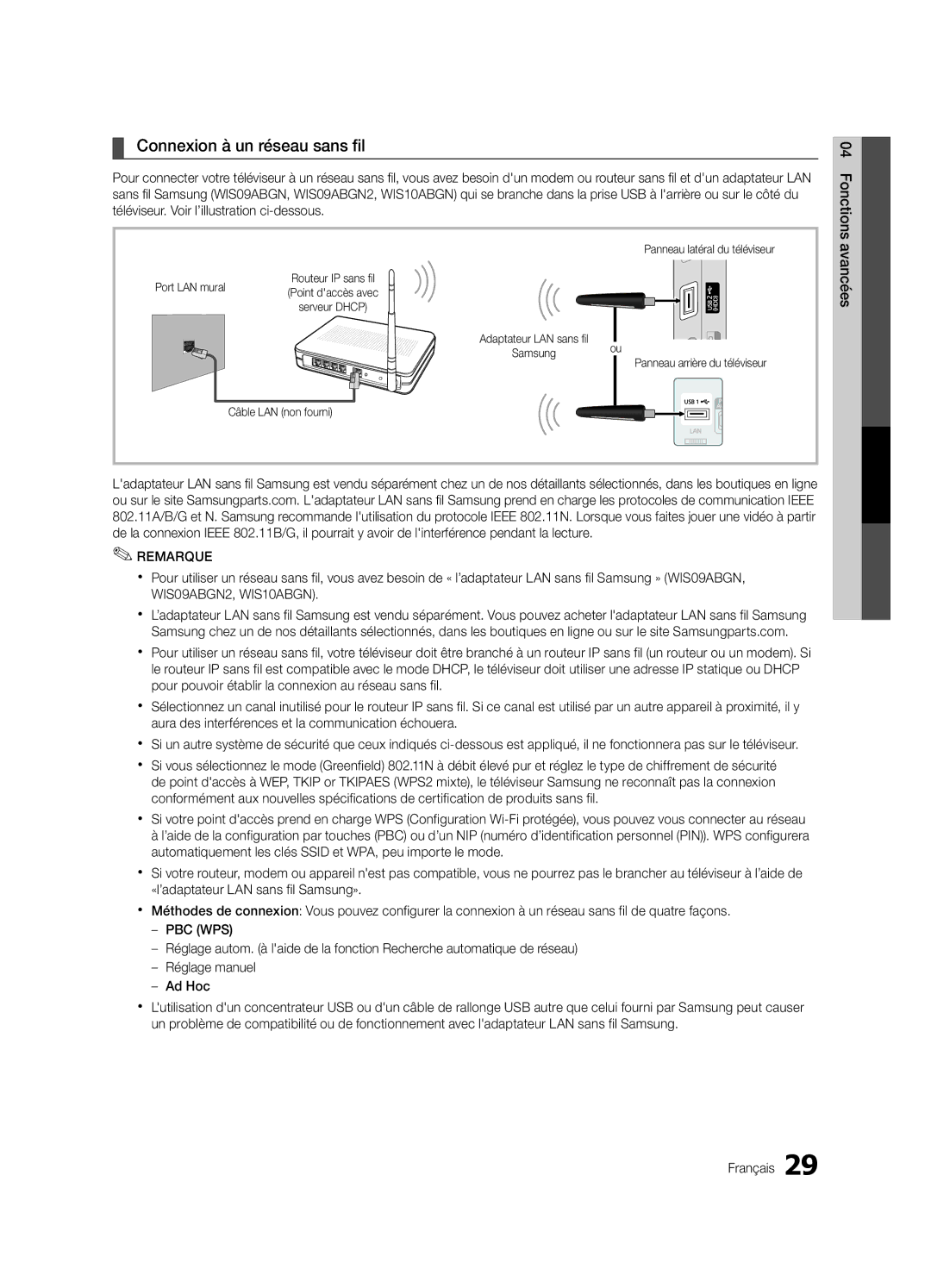 Samsung Series r5+ 540, BN68-02900A-05, PC550-NA, Series r5+ 550 Connexion à un réseau sans fil, Dun, Fonctions, Avancées 