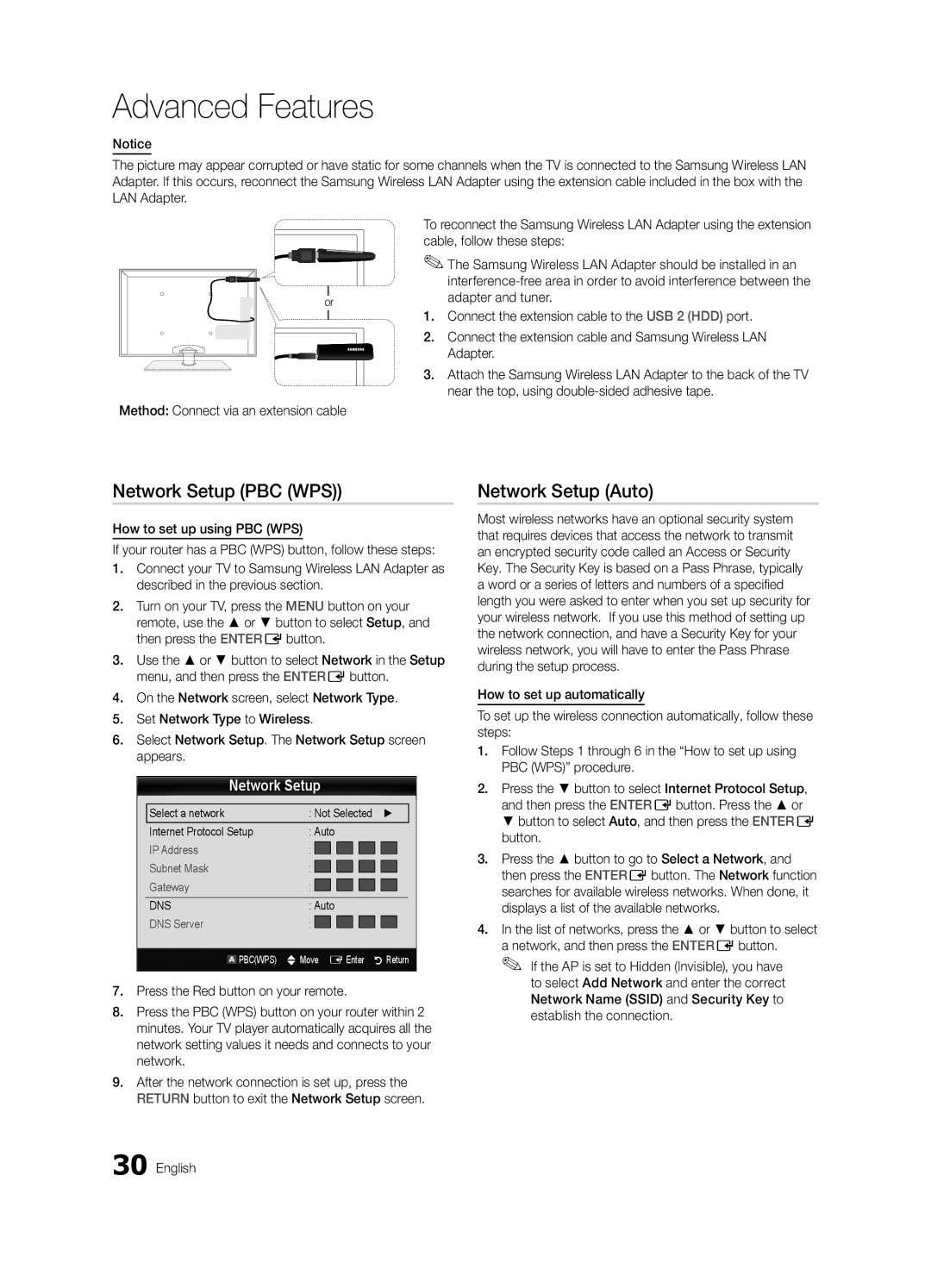 Samsung BN68-02900A-05, PC550-NA, Series r5+ 540, Series r5+ 550, Series r5+ 590 user manual Network Setup PBC WPS 