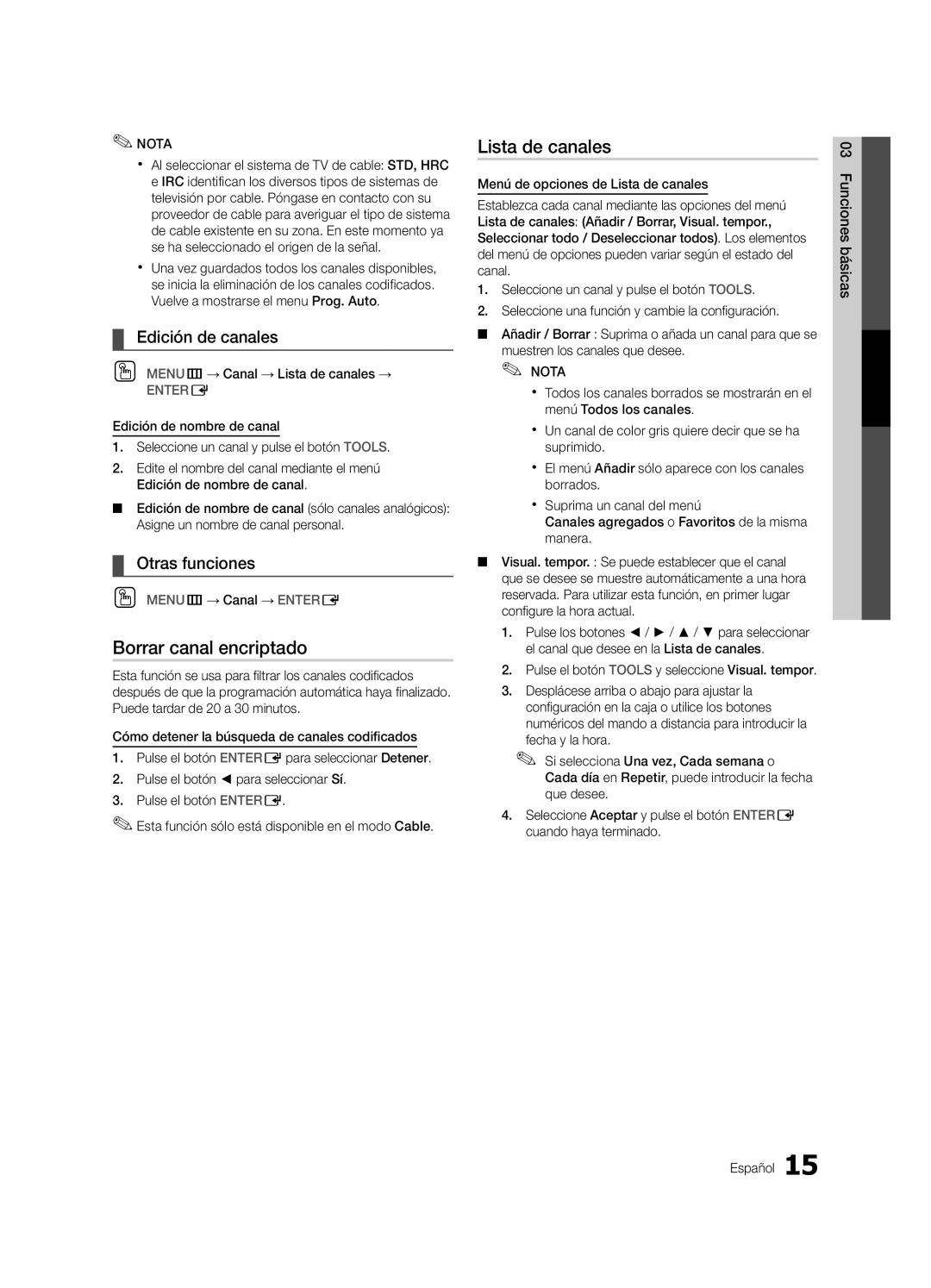 Samsung Series r5+ 590, BN68-02900A-05, PC550-NA user manual Borrar canal encriptado, Edición de canales, Otras funciones 