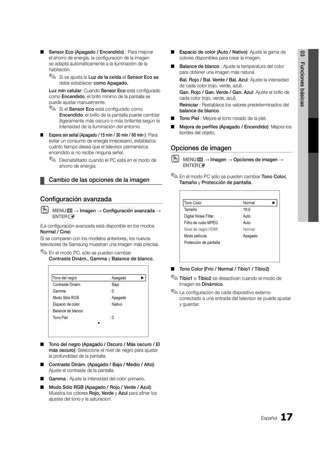 Samsung PC550-NA, BN68-02900A-05 user manual Configuración avanzada, Opciones de imagen, Cambio de las opciones de la imagen 