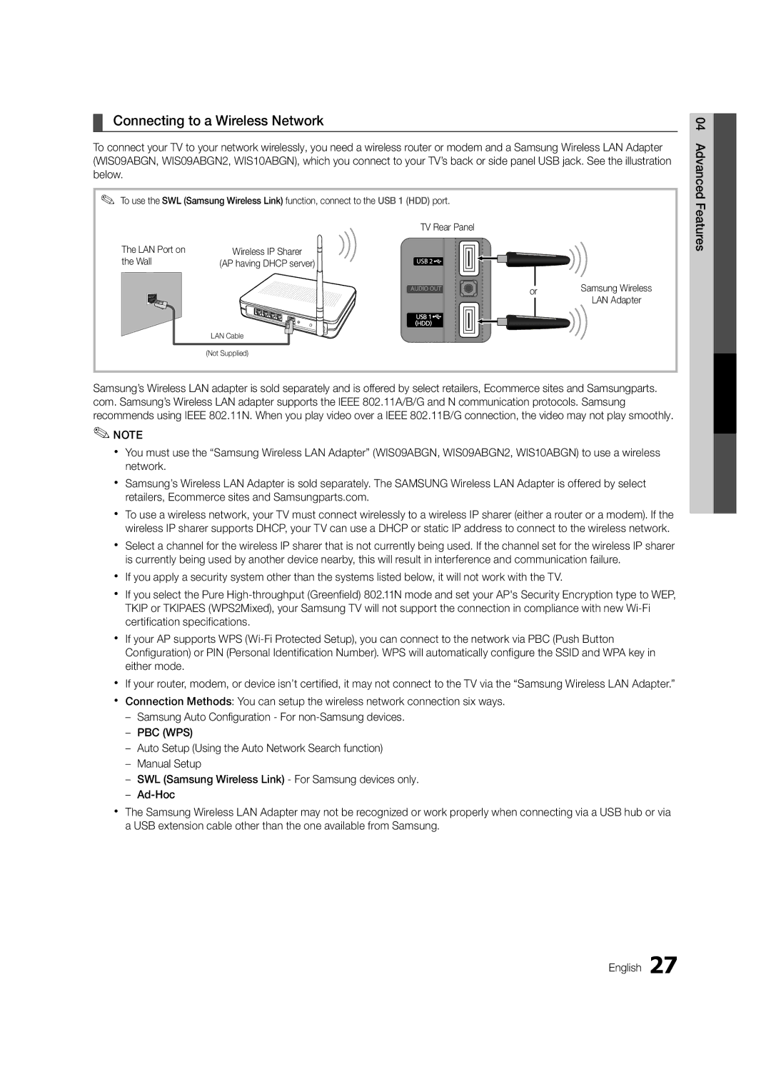 Samsung UC6800, BN68-02910B-03 user manual Connecting to a Wireless Network, Wall 