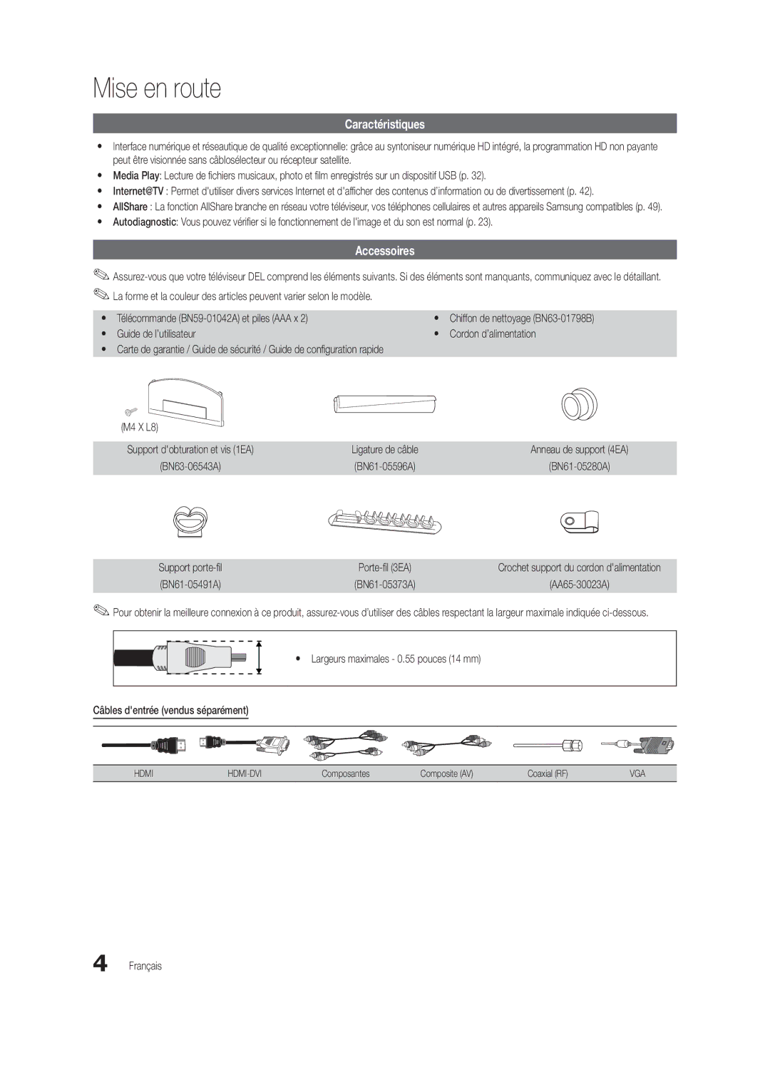 Samsung BN68-02910B-03, UC6800 user manual Mise en route, Caractéristiques, Accessoires 